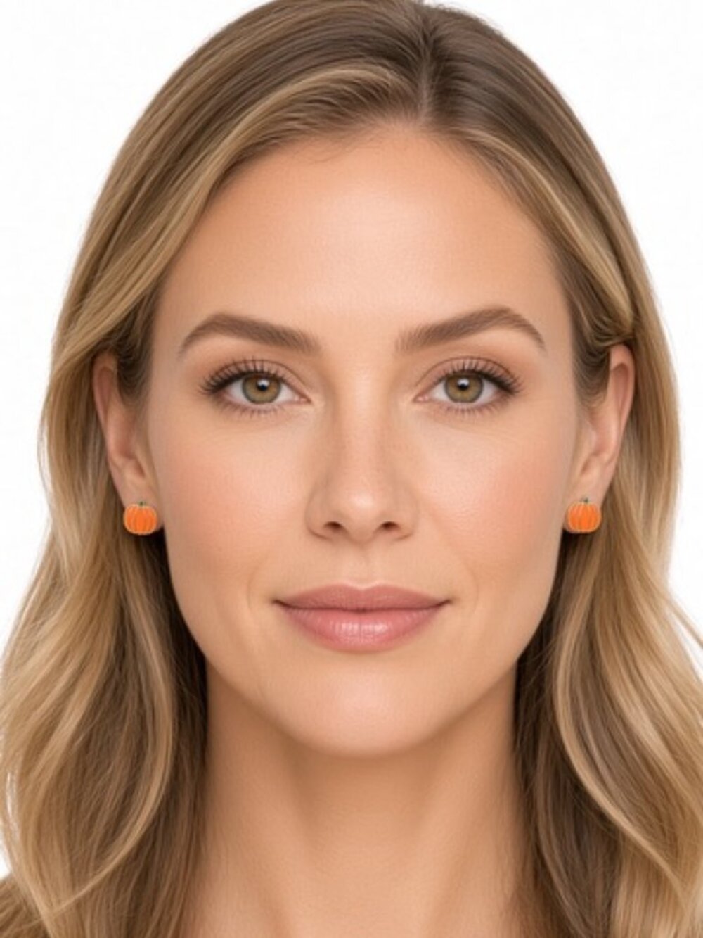 Brand New Gold Tone Orange Pumpkin Stud Earrings Fall Halloween